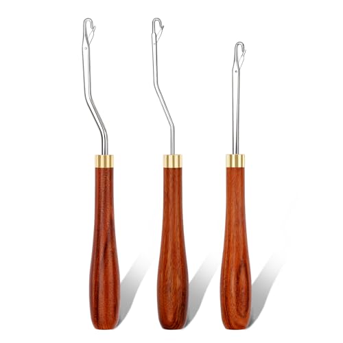 BALDCC Latch Hook Tools, 3 Sizes Wooden Latch Hook for Hair, Rug Crochet | Large & Small Size Wooden Bent Latch Hooks, Rug Hook, Crochet Needles for Hair, Rug Making and Crochet Crafts (Type 2) - color: Type 2, size: 3 Sizes Latch Hook