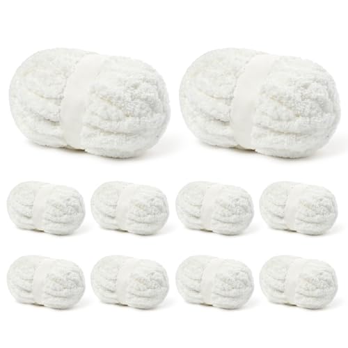 10 Pack Milky White Fuzzy Chunky Yarn for Hand Knitting, Bulky Thick Fluffy Chenille Yarn for Crocheting, 240yds/70.5oz Jumbo Crochet Yarns, Soft Chunky Knit Blanket Yarns for Crochet - color: 10 Milky White