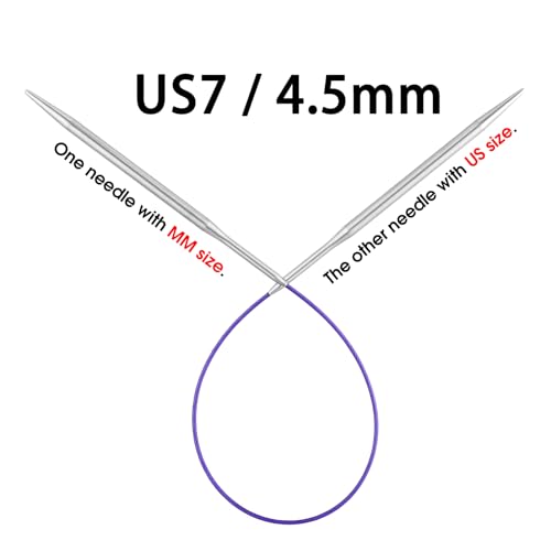 Circular Knitting Needles 16 inch (40cm) - US Size 7 (4.5mm) Stainless Steel Round Knitting Needles for Hats, Socks & Baby Booties - size: 16in/4.5mm(US7)
