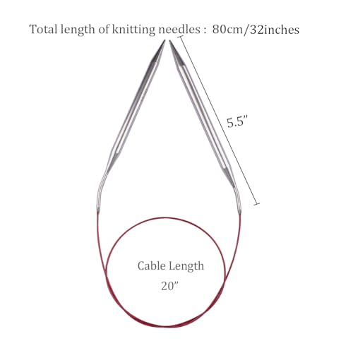 Circular Knitting Needles 32inches/80cm,Size US 11(8mm) Stainless Steel Round Knitting Needles for Handmade Knitting DIY - size: US11/8mm