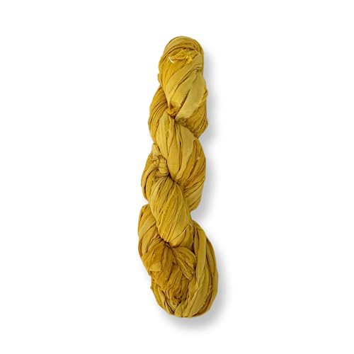 100% Recycled Saree (Sari) Silk Ribbon Yarn - Bulky Weight - 50 Yards per 100 Grams | Knitting & Crocheting | Jewelry Making, Gift Wrapping and Weaving (Harvest Gold) - color: Harvest Gold