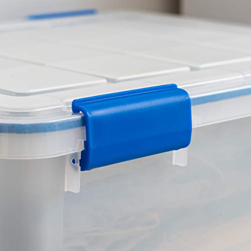 IRIS USA 4-Pack 26.5/44 Combo Qt Storage Bins with Gasket Lids, Clear/Blue | WeatherPro seal helps block dust and moisture Multiple sizes organize every room with confidence - size: 27 & 44 Qt. Combo