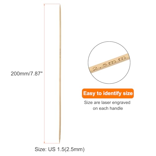 HARFINGTON 5Pcs Bamboo Knitting Needles Double Pointed Size US 1.5(2.5mm) Carbonized 7.9 Inch(20cm) Straight for Handmade Creative DIY Knitting Craft Yarn - color: Brown, size: US 1.5(2.5mm)