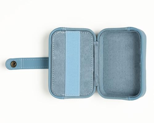 Knit Picks x DellaQ Short Interchangeable Knitting Needles Set with Case | 7 sizes of blue 2.75 inch long knitting needles, US 4-10, includes Dusty Blue Canvas and Faux Leather Buddy case - color: Dusty Blue and Short Blue Needles