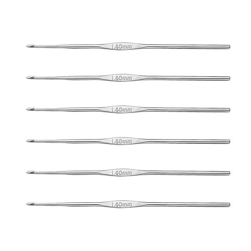 Skweawert 6Pcs 1.4mm Stainless Steel Crochet Hook | Bulk Hand Needles, for Beginners, Women, College Students, Crocheters - size: 1.4mm
