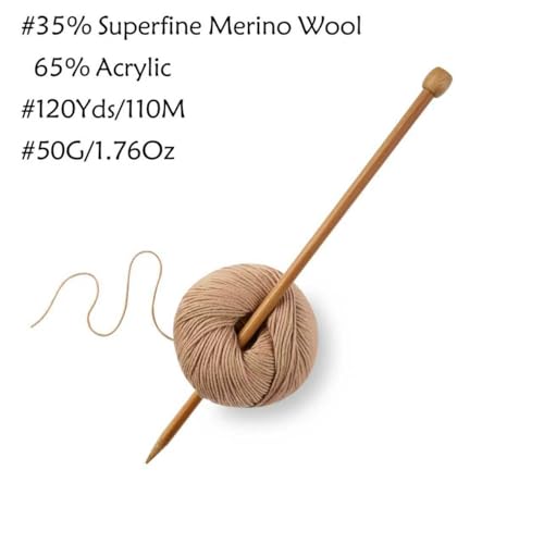 Merino Wool Yarn for Knitting & Crocheting - 35% Wool, 65% Acrylic - color: Camle, size: 6 Balls