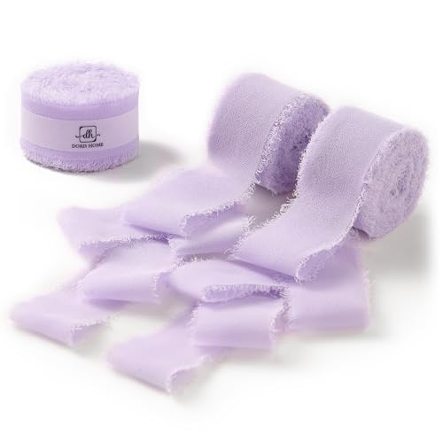 DORIS HOME Handmade Frayed Fringe Chiffon Ribbon 1" x 21Yd Light Purple | Fabric Ribbon, For Flower Bouquet/Gift Wrapping/Wedding Invitations/Party Decorations - color: Light Purple