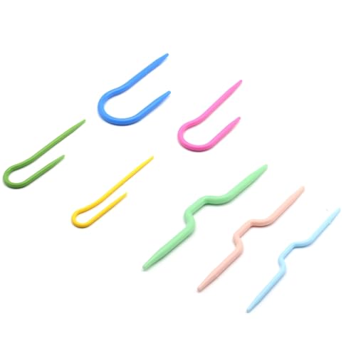 FDXGYH 7 Pcs U Shape Multicolor Bent Cable Stitch Holder Needles Plastic Twist Curved Hand Knit Knitting Needles - size: 7 Pcs