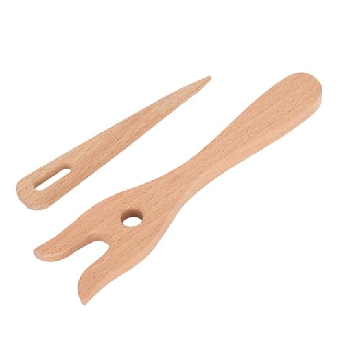 Cunyuer Lucet Fork, Knitting Fork, 2 Pack Knitting Fork & Eye Weaving Needles Kit, Wooden Weaving Tools for Bracelet Necklace Braided DIY Tools