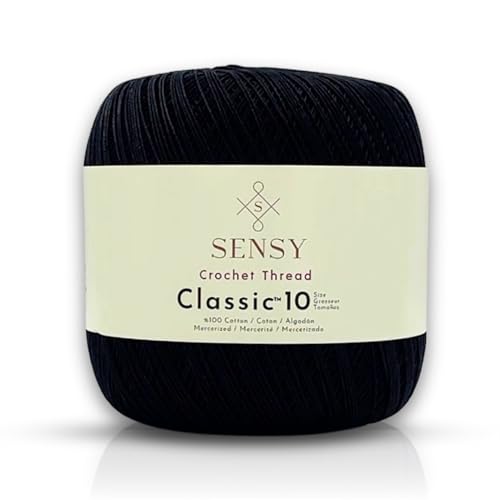 S Sensy Classic Size 10-Mercerized Giza Cotton #0 Lace Yarn Black 618 Yards - color: Black, size: 1 Skein