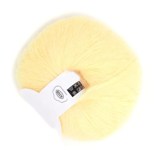 Mohair Knitting Angora Wool Yarn for DIY Knitting Popular Soft Wool Yarn(with a Crochet)(Light Yellow)