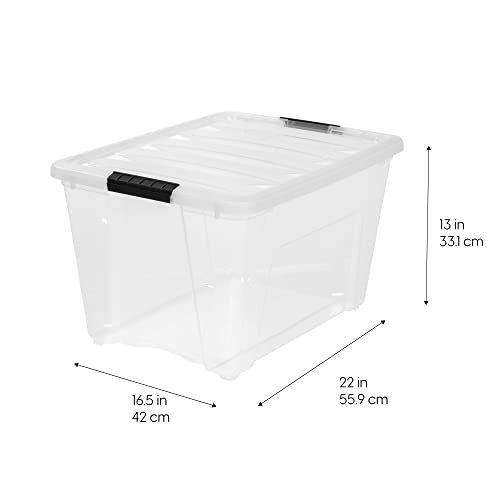IRIS USA 6-Pack 54 Quart Storage Bins with Lids, Clear | Transparent design makes contents easy to find. Perfect for moving, blankets, clothing, and garage storage. Nestable design - color: Clear, size: 54 Qt, style: 6 Pack