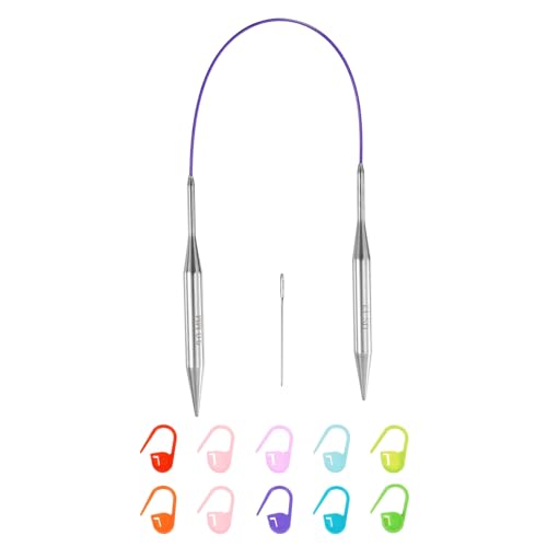 uxcell 13 Gauge Knitting Circular Needle 16 Inch(40cm) Metal Round Stainless Steel Needle with Large Eye Sewing & Stitch Markers for Handmade Projects DIY Knit Blankets - size: 9mm, 16 inch