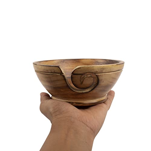 Handmade Wood Yarn Bowl Holder, Knitting Supplies Crochet Skien Organizer | 6 x 2.5 Inch smooth spiral slot, non slip base, prevents tangles, fits skeins crochet hooks, knitting needles & craft storage