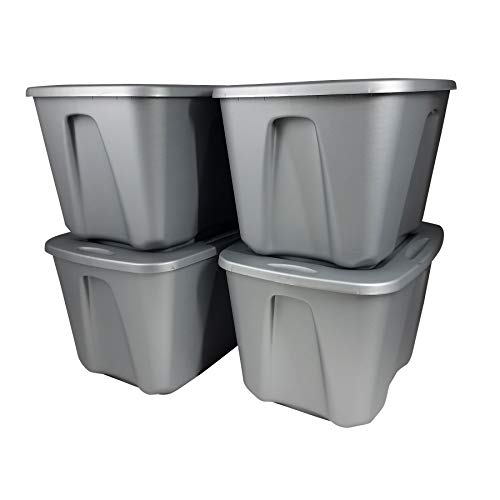 HOMZ Standard Plastic Storage Container - color: Titanium Silver, size: 18 Gallon (4 Pack)