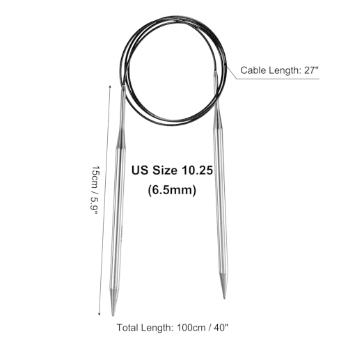 uxcell US 10.25(6.5mm) Knitting Circular Needle 40 Inch(100cm) Metal Round Stainless Steel Needle with Large Eye Sewing & Stitch Markers for Handmade Projects DIY Knit Blankets - size: US10.25(6.5mm)