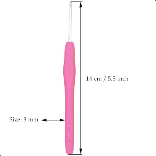 6Pcs 3mm Aluminum Soft Grip Rubber Ergonomic Handle Crochet Hook Knitting Needles US Size D (Size 3) for DIY Yarn Craft,Nice Gift for Women Adults Kids Children Beginners (Pink) - size: 3mm