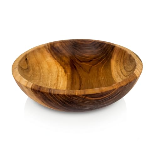 ANDALUCA 9 Inch Teak Wood Hand Carved Rustic Organic Bowl Small (9"-10" Diameter) - size: 9" - 10" Diameter