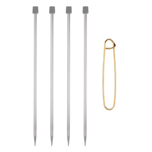 MECCANIXITY 4Pcs H(5mm) Single Pointed Knitting Needles Set, 9.8" Length Stainless Steel Crochet Needle with Versatile Stitch Holder for Beginner, Crocheter DIY Making, Silver - size: H(5mm) 9.8" Length
