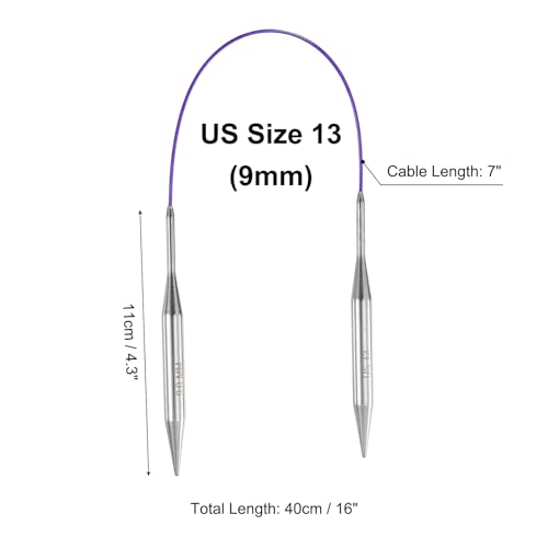 uxcell 13 Gauge Knitting Circular Needle 16 Inch(40cm) Metal Round Stainless Steel Needle with Large Eye Sewing & Stitch Markers for Handmade Projects DIY Knit Blankets - size: 9mm, 16 inch