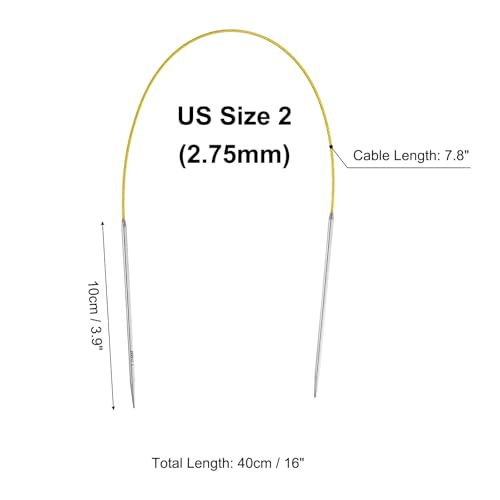 uxcell 2 Gauge Knitting Circular Needle 16 Inch(40cm) Metal Round Stainless Steel Needle with Large Eye Sewing & Stitch Markers for Handmade Projects DIY Knit Blankets - size: 2.75mm, 16 inch