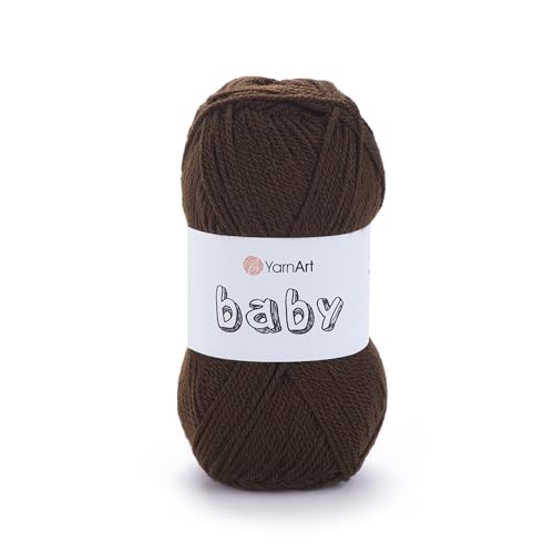 YarnArt Baby 100% Acrylic Knitting Yarn – 50g (150m) | Ultra-Soft & Lightweight | Baby & Kids’ Sensitive Skin Safe | Durable & Easy to Work with | Perfect for Knitting & Crochet (Baby, 1182) - color: Chocolate Brown, style: Baby