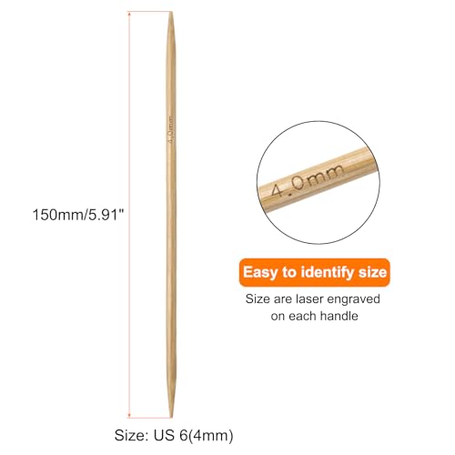 HARFINGTON 5Pcs Bamboo Knitting Needles Double Pointed Size US 6(4mm) Carbonized 6 Inch(15cm) Straight for Handmade Creative DIY Knitting Craft Yarn Projects - size: US 6(4mm)