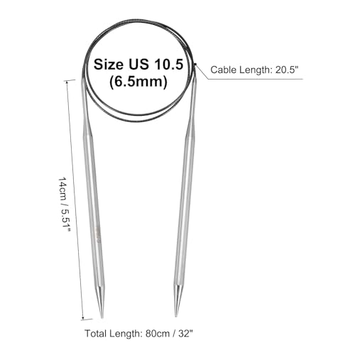 uxcell Size US 10.5 (6.5mm) Knitting Needles Circular Needle 32 Inch(80cm) Round Metal Stainless Steel Needle for Handmade Projects DIY Knitting - color: Black, size: 32 Inch Size US 10.5 (6.5mm)