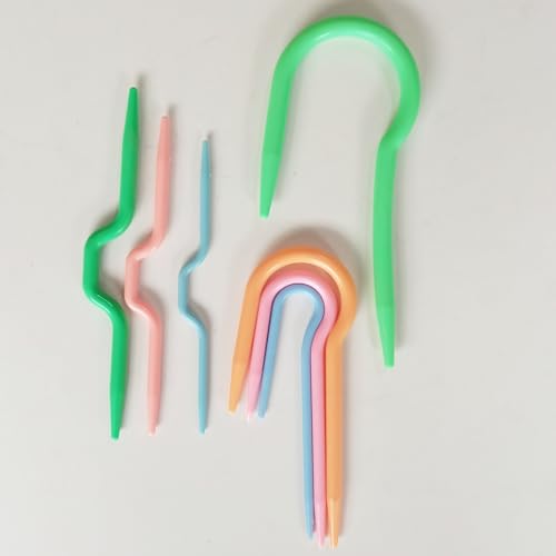100 Mix Color Knitting Stitch Counter Crochet Locking Markers and 7 U Shape Multicolor Bent Cable Stitch Holder Needles Plastic Twist Curved Hand Knitting Needles with 6 Large Blunt Knitting Needles