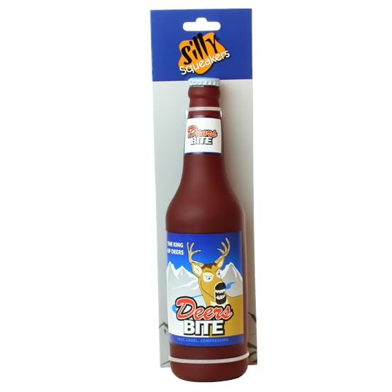 SILLY SQUEAKERS Tuffy 2 Pack Beer Bottle Dog Toy: Squeaky Dog Toy, Washable and Floats, Vinyl - color: 2PK Brown Deers Bite Beer Bottle
