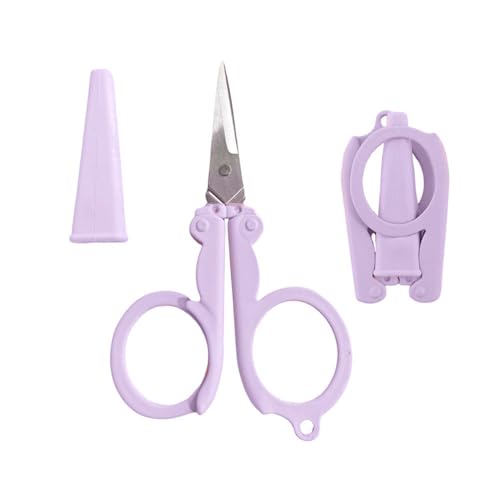Pastel Mini Folding Scissors with Safety Cap Small Portable Travel Scissors Little Badge Scissors Yarn Shears Kids Tiny Cutter for Cutting, Scrapbooking, Crafting, Sewing - color: Purple