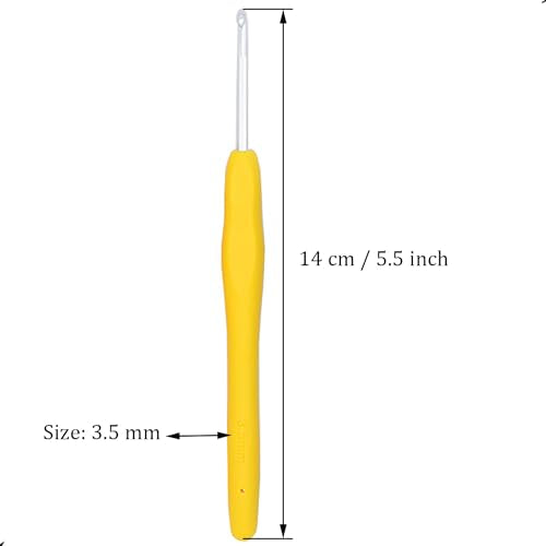 6Pcs 3.5mm Aluminum Soft Grip Rubber Ergonomic Handle Crochet Hook Knitting Needles US Size E (Size 4) for DIY Yarn Craft,Nice Gift for Women Adults Kids Children Beginners (Yellow) - size: 3.5mm