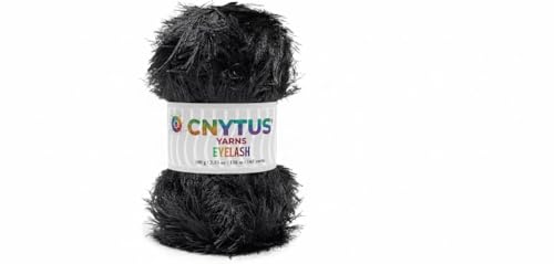 Premium Eyelash Fun Fur Yarn - Ultra Soft Fuzzy Faux Fur Novelty Thread for Knitting & Crochet | Chunky Multi Color Craft Supplies - 3.53 Oz (100g), 165 Yrds (150m) (1 Skein, Black) - color: Black