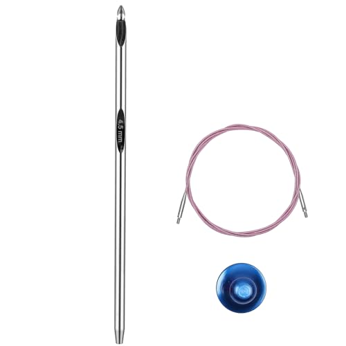 Tunisian Crochet Hook 4.5mm, 6-Inch Interchangeable Hook with Cable | Smooth Aluminum Hook / 360° Swivel Cable / Flexible No-Memory Cable / Tunisian Projects - size: US 7 (4.5mm)
