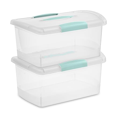 Sterilite Medium Nesting ShowOffs™, Clear Bin w/Latch Lid & Handle, 6 Pack | Heavy-Duty and Stackable Utility Box Containers for Home, Office, Cabinet, Closet, Bedroom, and Basement Organization - size: Medium, style: 6 Pack