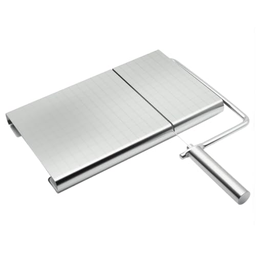 1PCS Cheese Cutter Slicer Board Stainless Steel Block Cheese Slicer with Grid Scale Lines and Replacement Wires