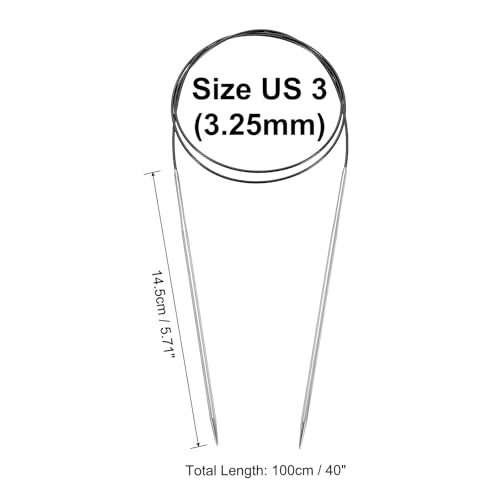 uxcell Size US 3 (3.25mm) Knitting Needles Circular Needle 40 Inch(100cm) Round Metal Stainless Steel Needle for Handmade Projects DIY Knitting Black - color: Black, size: 40 inch Size US 3 (3.25mm)