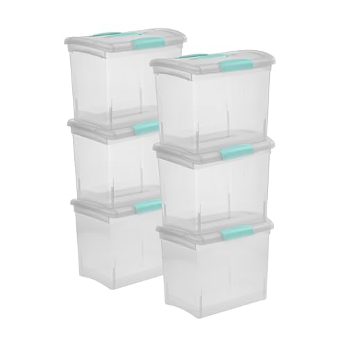 Sterilite Large Nesting ShowOffs™, Clear Bin w/Latch Lid & Handle, 6 Pack | Heavy-Duty and Stackable Utility Box Containers for Home, Office, Cabinet, Closet, Bedroom, and Basement Organization - size: Large, style: 6 Pack
