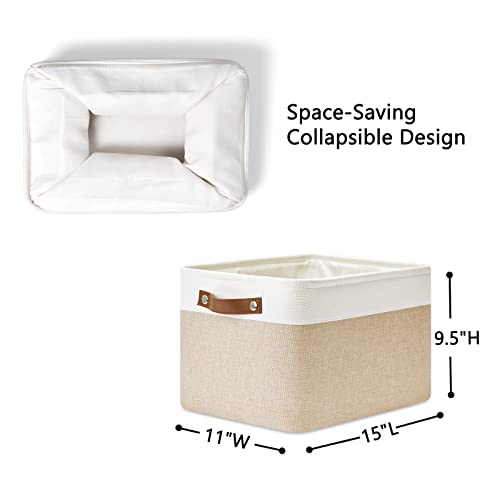 DULLEMELO Fabric Storage Bins for Laundry, Home, Foldable Storage Baskets for Shelves, Toys, Collapsible Storage Bins for Office, Closet,Bedroom(White&Khaki,L-15"x11"x9.5",4-Pack) - color: White&Khaki, size: L-15"x11"x9.5"