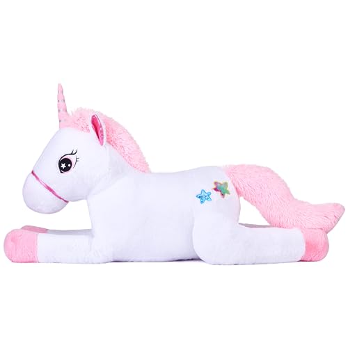 IKASA 43" Giant Unicorn Stuffed Animal Plush Toy,Zipper-Free,Full Stuffing | Extra Plump Full Body Filling, Child-Safe One-Piece Design, Cute Hugging Pillow Gift for Kids, Girls & Adults - color: White