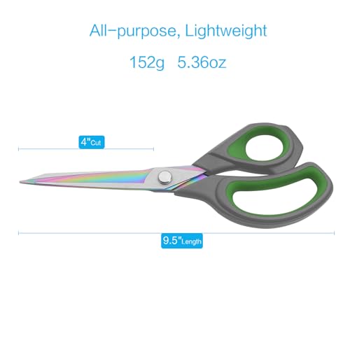 LIVINGO Fabric Scissors 9.5" Professional Sewing Shears All Purpose | Titanium Coated Steel Blade, Precision Cutting Control, Cloth Paper Leather Crafting Supplies - color: Gray / Green, size: 9.5"