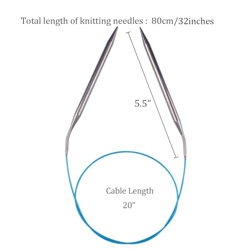 Circular Knitting Needles 32inches/80cm,Size US 10.75(7mm) Stainless Steel Round Knitting Needles for Handmade Knitting DIY - size: US10.75/7mm