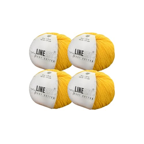 Baby Cotton Yarn, 55% Cotton 45% Acrylic, Fine (2) for Crochet and Knitting 4x1.76 Oz (4x50g) / 4x177 Yrds (4x162m), Soft Yarn, Amigurumi Yarn - color: Dark Yellow, size: 4 Skeins