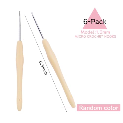 Hobekoee 6pcs Small Size Crochet Hooks,1.5mm Micro Crochet Needles | Steel Lace Crochet Hooks,Ergonomic Crochet Hook Grip for Arthritis And Beginners,Mini Size - size: 1.5mm