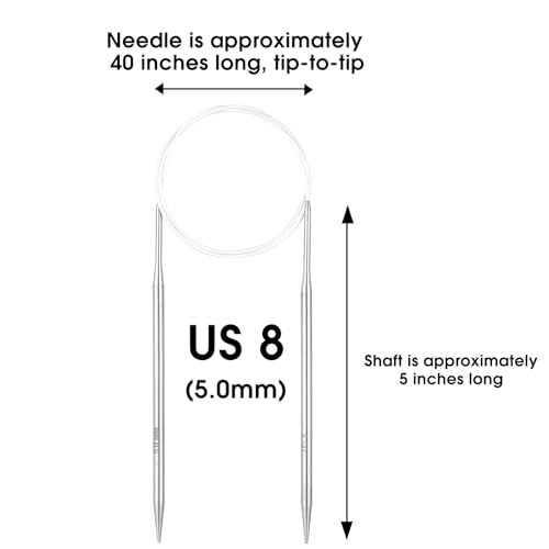 Circular Knitting Needles Stainless Steel Long Needles for Adults Beginners, Flexible Cord for Sweaters Blankets Socks,Lightweight Smooth Tips Magic Loop Knitting Needles (40inch, US8/5mm) - color: 40inch, size: US8/5mm