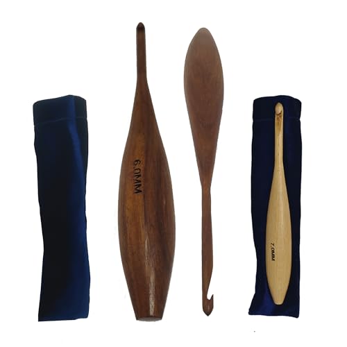 Handcrafted Wooden Crochet Hooks with Bag, 4 MM to 10 MM | Comfortable Grip | Smooth Finish & Ergonomic Design | Galaxy Indiacraft (Natural Rosewood, 6 MM) - color: Natural Rosewood, size: 6 MM