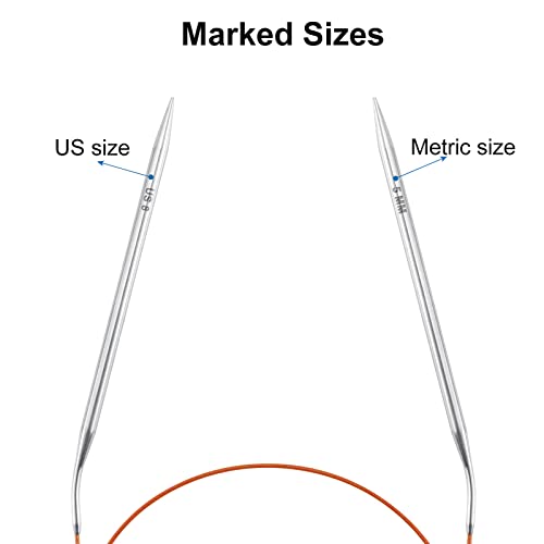 Circular Knitting Needles Set for Beginners US Size 8 (5mm), 32 inch Round Metal Knitting Needles with Fixed Cable, Stainless Steel Magic Loop Lace Circle Knit Needle for Socks, Sweaters, Blankets - color: Size US 8 (5mm)