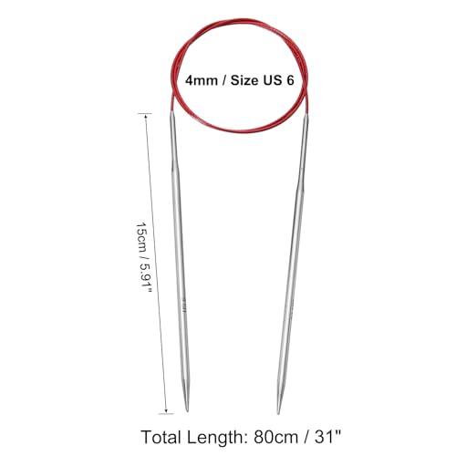 uxcell Size US 6 (4mm) Knitting Needles Circular Needle 31 Inch(80cm) Round Metal Stainless Steel Needle for Handmade Projects DIY Knitting Red - color: Red, size: 31 inch Size US 6 (4mm)