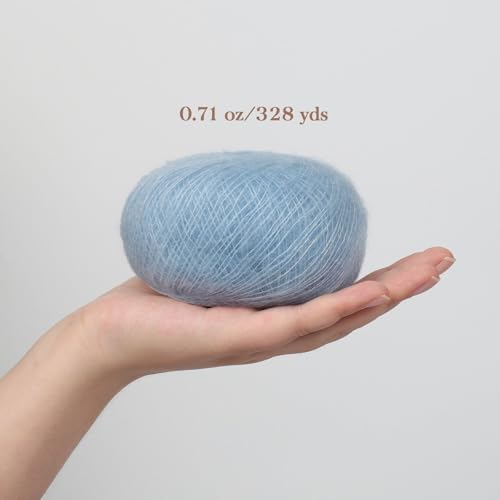 NICEEC 2 Skeins Soft Mohair Yarn- Blue | Fluffy & Fuzzy, Luxurious & Thin, Slik Wool Blend Yarn for Crochet & Knitting, Total 0.71oz*2, 328yds*2 - color: Blue