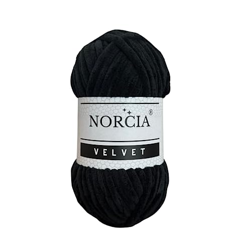Soft Velvet Chenille Yarn for Crocheting & Knitting - Super Bulky 100g (74.3 yds) Baby Blanket Yarn - Amigurumi & Weaving Craft - Fancy Yarn - Black, 1 Skein - color: Black, size: 1 Skein